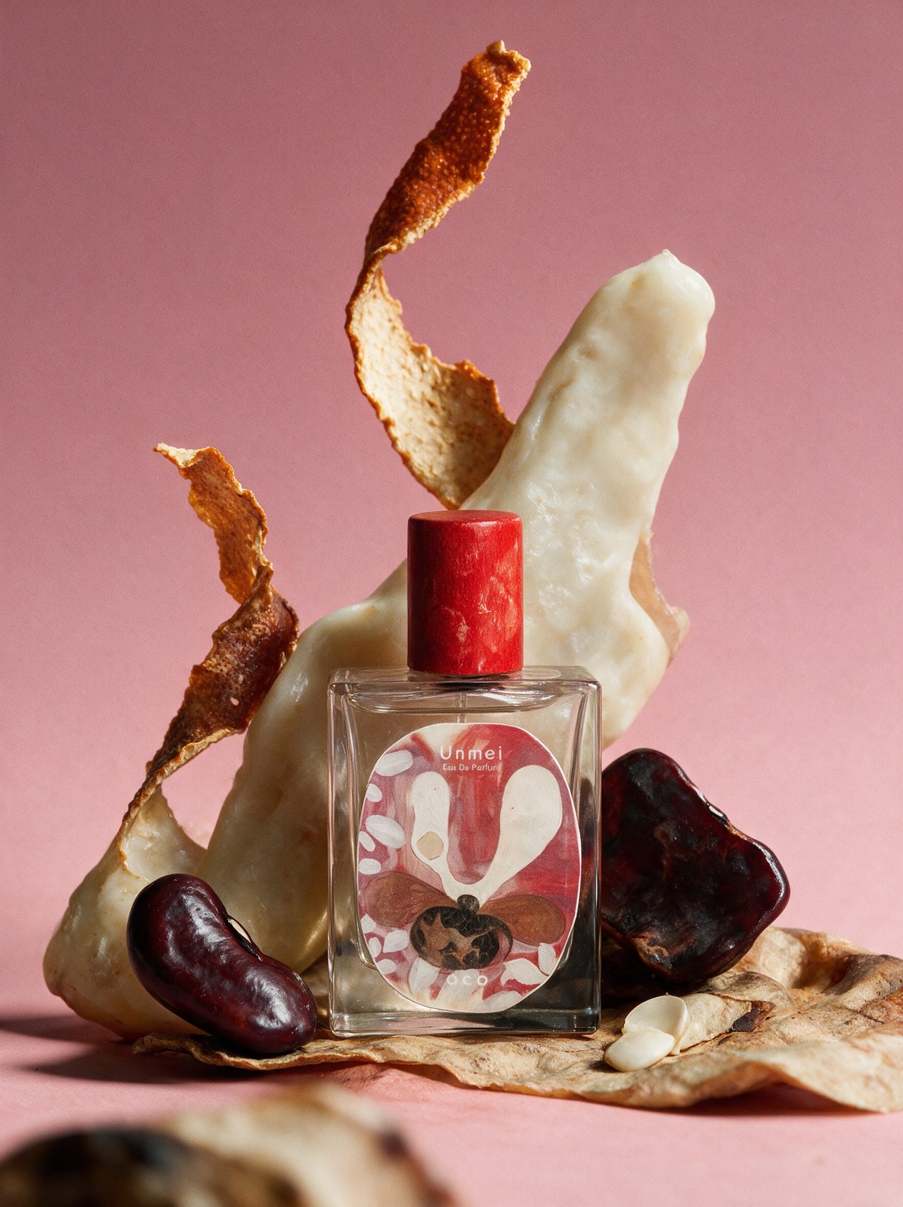 Unmei bottle among red beans, cream and tangerine peel